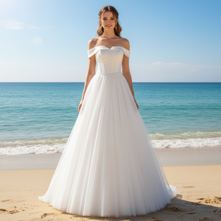 Off-The-Shoulder A-Line Ruched Country Wedding Dress