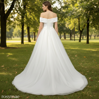 Off-The-Shoulder A-Line Ruched Country Wedding Dress