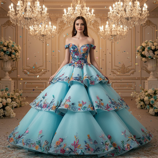 Colored Multi Layer Puffy Skirt Quinceanera Dress with Off the Shoulder