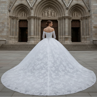 Luxury Off the Shoulder Long Sleeve Ball Gown Wedding Dress