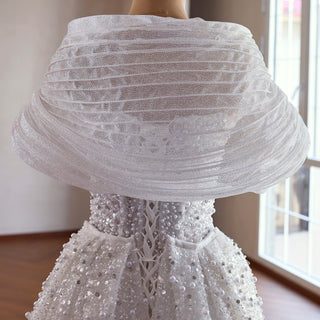 Unique Off-the-Shoulder A-Line Wedding Dress with Detachable Overskirt