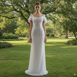 Unique Off-the-Shoulder A-Line Wedding Dress with Detachable Overskirt