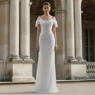 Unique Off-the-Shoulder A-Line Wedding Dress with Detachable Overskirt