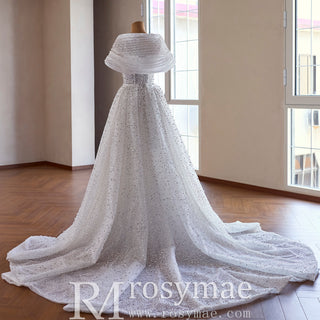 Unique Off-the-Shoulder A-Line Wedding Dress with Detachable Overskirt
