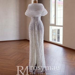 Unique Off-the-Shoulder A-Line Wedding Dress with Detachable Overskirt