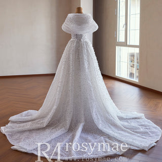 Unique Off-the-Shoulder A-Line Wedding Dress with Detachable Overskirt