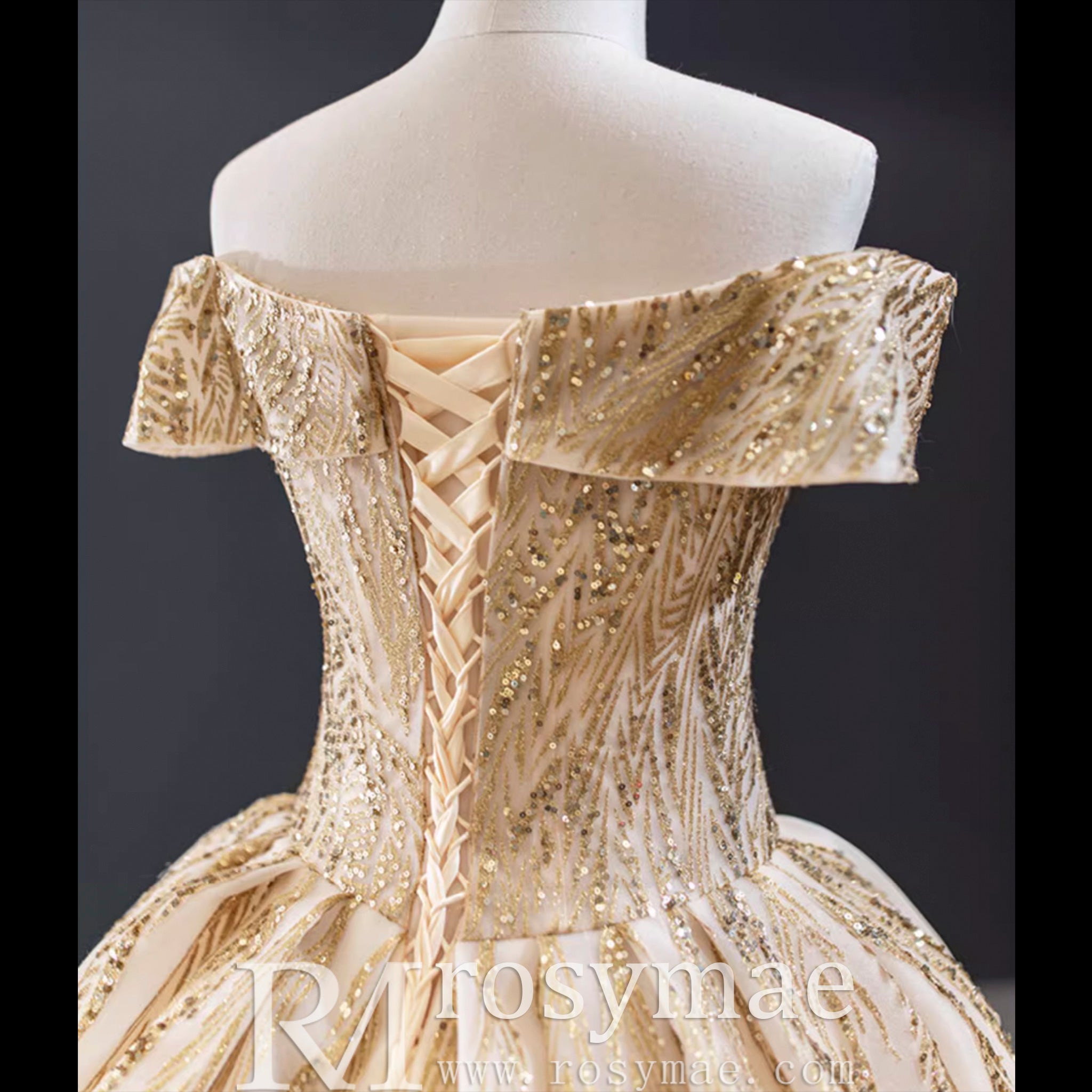 Gorgeous Puffy Skirt Gold Wedding Dress with Off The Shoulder Gold / 18W Gorgeous Puffy Skirt Gold Wedding Dress with Off The Shoulder Gold / 18W
