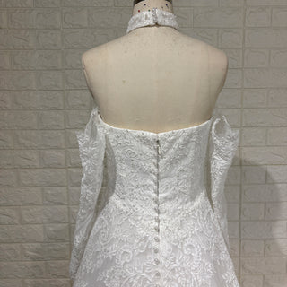 Off-the-Shoulder Lace Wedding Dress with Removable Sleeves and Choker