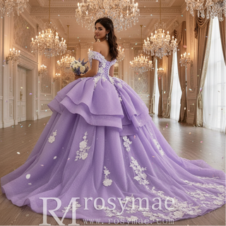 Elegant & Luxury Off Shoulder Glitter Ballgown Purple Quinceanera Dresses