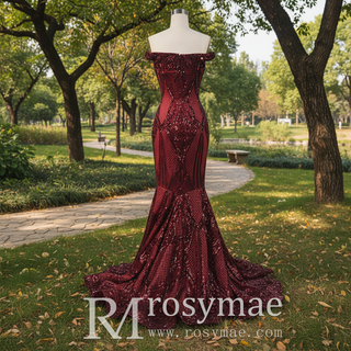 Off the Shoulder Sequined Gowns for the Mother of the Bride Dress