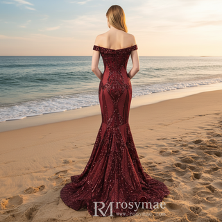 Off the Shoulder Sequined Gowns for the Mother of the Bride Dress