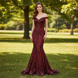 Off the Shoulder Sequined Gowns for the Mother of the Bride Dress