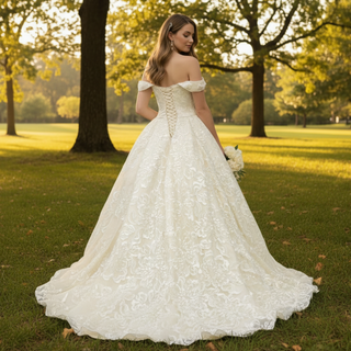 Stylish Off The Shoulder Champagne Wedding Dresses For Brides