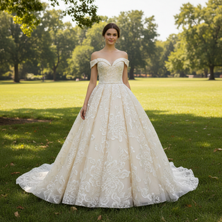 Stylish Off The Shoulder Champagne Wedding Dresses For Brides