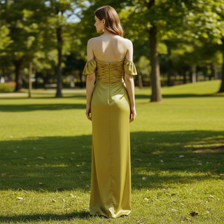 Detachable Off Shoulder Formal Gown Party Dress with Leg Slit