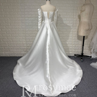 Off the Shoulder Long Sleeve Wedding Dress with Boat-neck