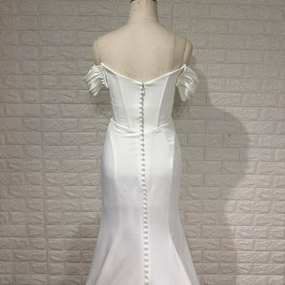 Elegant Off Shoulder Satin Mermaid Wedding Dress with Leg Slit