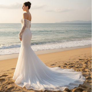 Off the Shoulder Long Sleeve Mermaid Wedding Dress