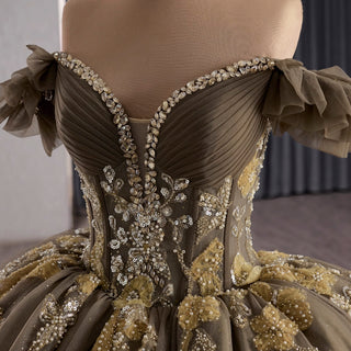 Olive Green Off Shoulder Quinceanera Dress Robes De Soirée Vestidos De 15 Anos