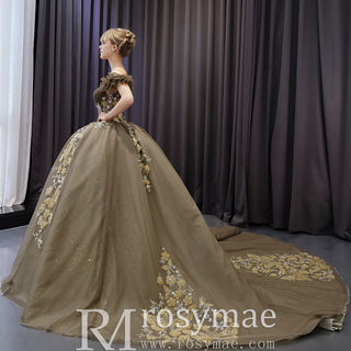 Olive Green Off Shoulder Quinceanera Dress Robes De Soirée Vestidos De 15 Anos