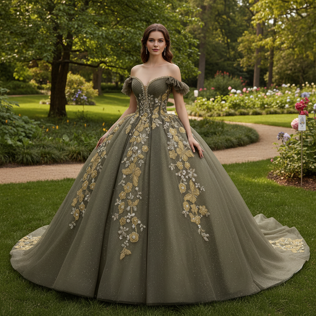 Olive Green Quinceanera Dress Robes De Soirée Vestidos De 15 Anos – Rosymae