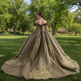 Olive Green Off Shoulder Quinceanera Dress Robes De Soirée Vestidos De 15 Anos
