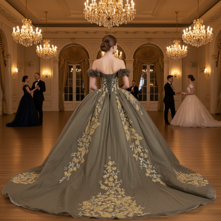 Olive Green Off Shoulder Quinceanera Dress Robes De Soirée Vestidos De 15 Anos