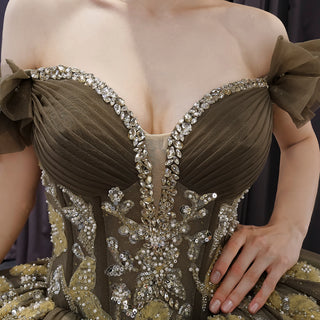 Olive Green Off Shoulder Quinceanera Dress Robes De Soirée Vestidos De 15 Anos