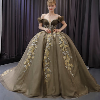 Olive Green Off Shoulder Quinceanera Dress Robes De Soirée Vestidos De 15 Anos