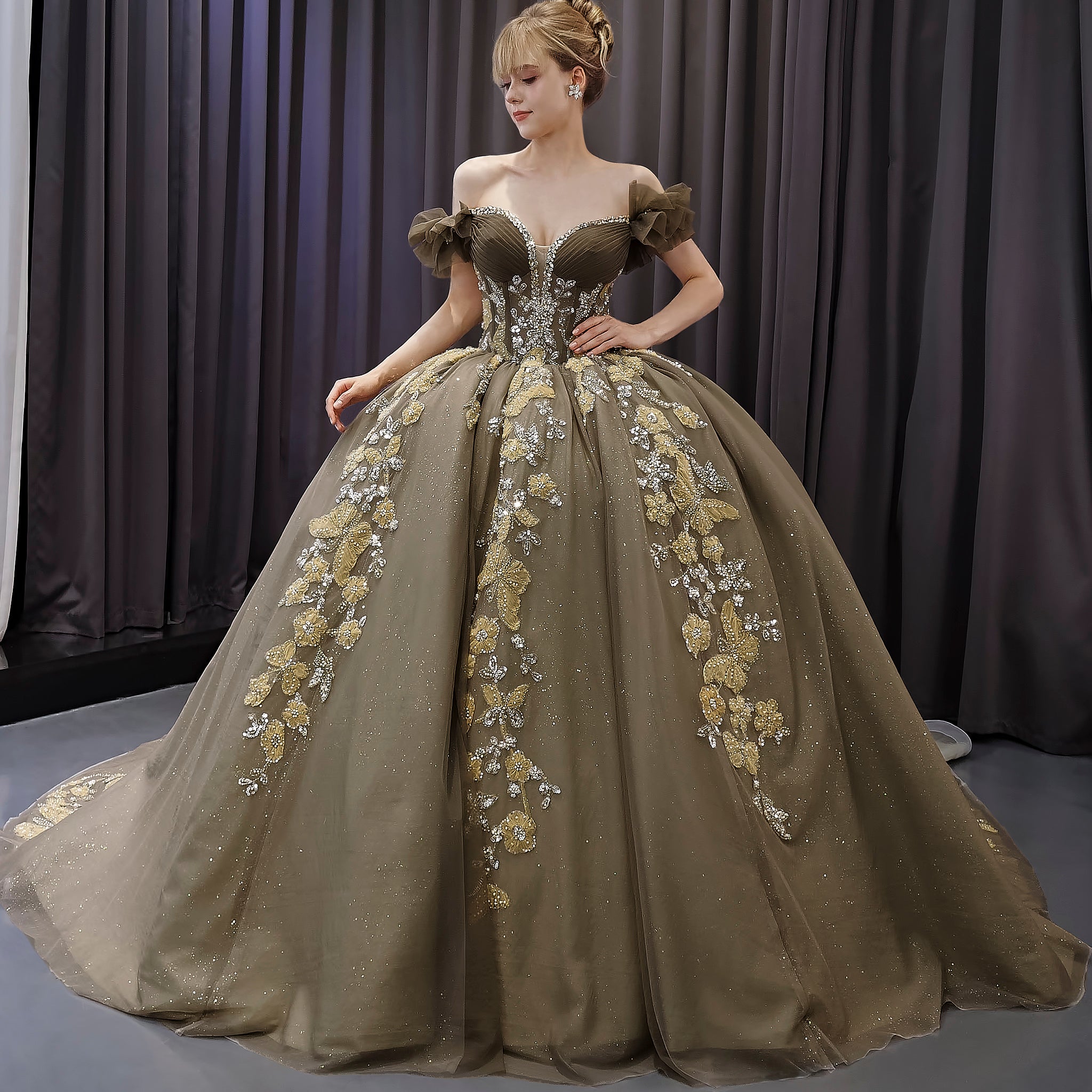 Olive Green Quinceanera Dress Robes De Soirée Vestidos De 15 Anos – Rosymae
