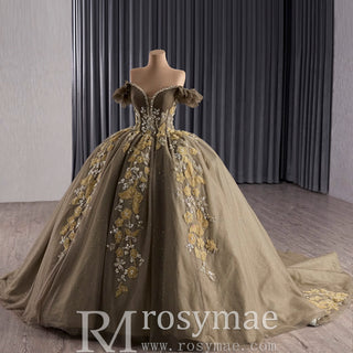Olive Green Off Shoulder Quinceanera Dress Robes De Soirée Vestidos De 15 Anos