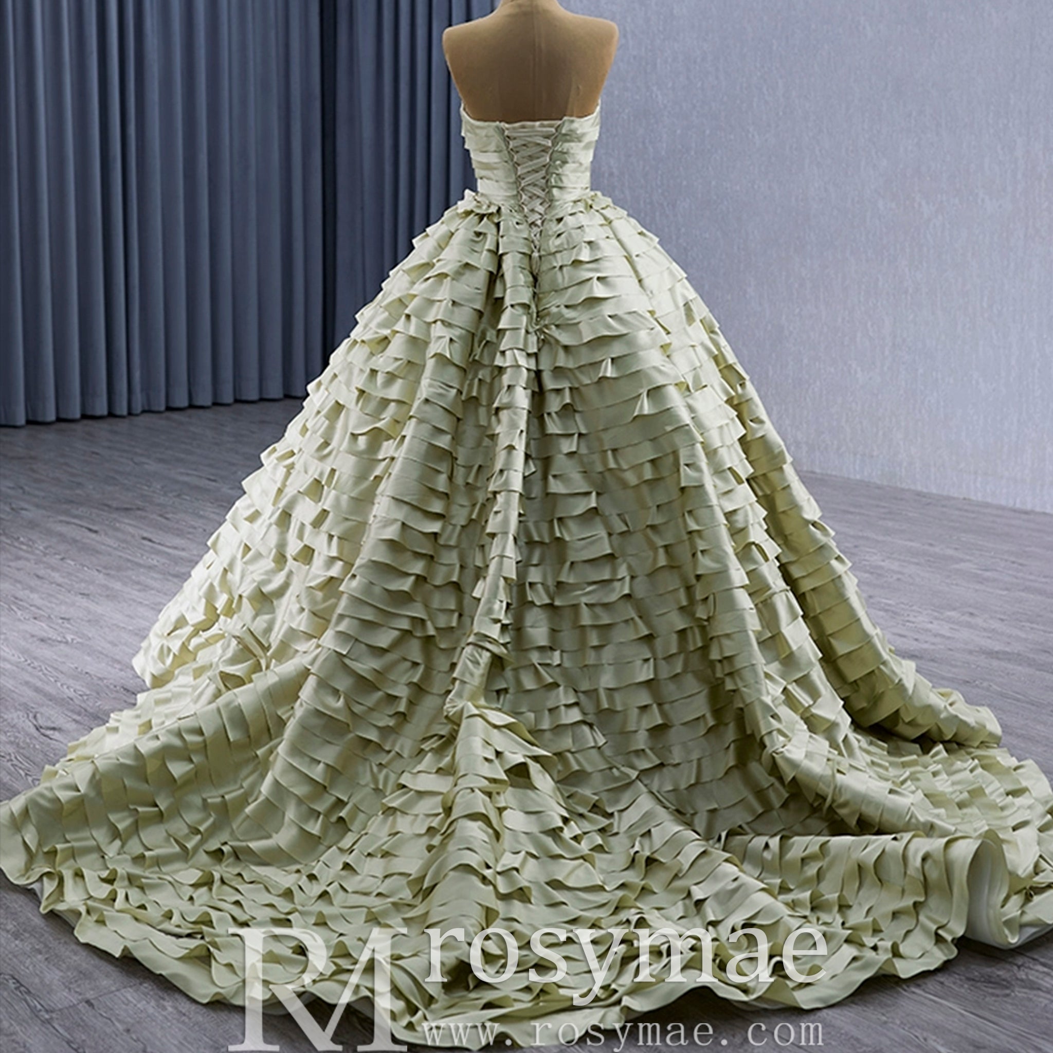 Pleated Olive Wedding Dress Detachable Long Sleeve Formal Gown Rosymae Pleated Olive Wedding Dress Detachable Long Sleeve Formal Gown Rosymae