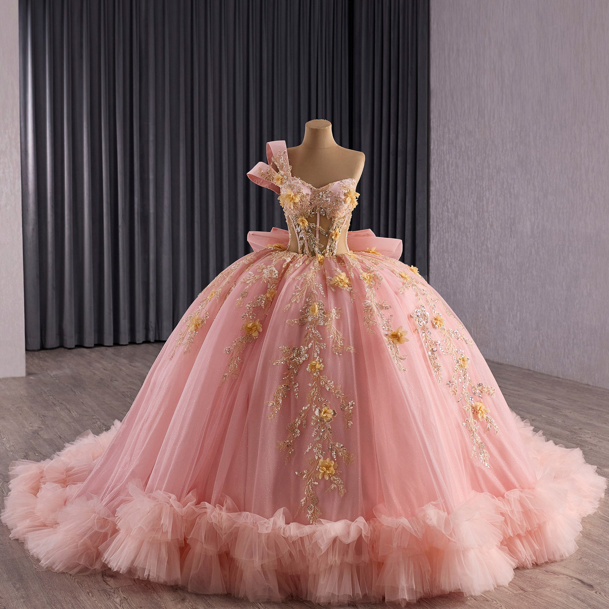 Elegant One Shoulder Puffy Pink Quinceanera Dress For Sweet 15 16 Girls Pink / 12 Elegant One Shoulder Puffy Pink Quinceanera Dress For Sweet 15 16 Girls Pink / 12