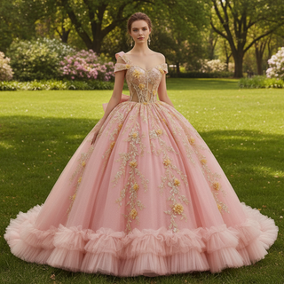 Elegant One Shoulder Puffy Pink Quinceanera Dress For Sweet 15 16 Girls