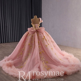 One Shoulder Puffy Pink Quinceanera Dress For Sweet 15 16 Girls