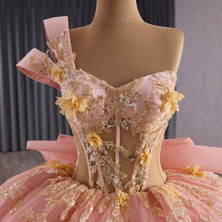 One Shoulder Puffy Pink Quinceanera Dress For Sweet 15 16 Girls