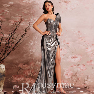 Unique Leg Slit Mermaid Prom Dresses Formal Gown with One Shoulder