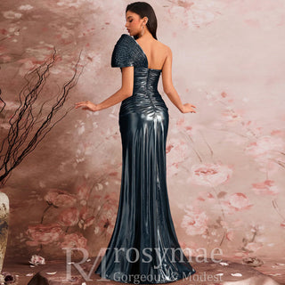 Unique Leg Slit Mermaid Prom Dresses Formal Gown with One Shoulder