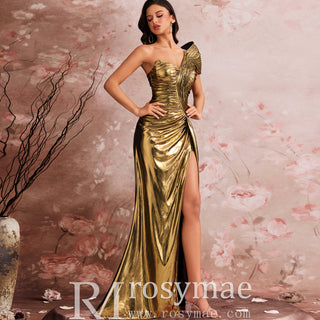 Unique Leg Slit Mermaid Prom Dresses Formal Gown with One Shoulder