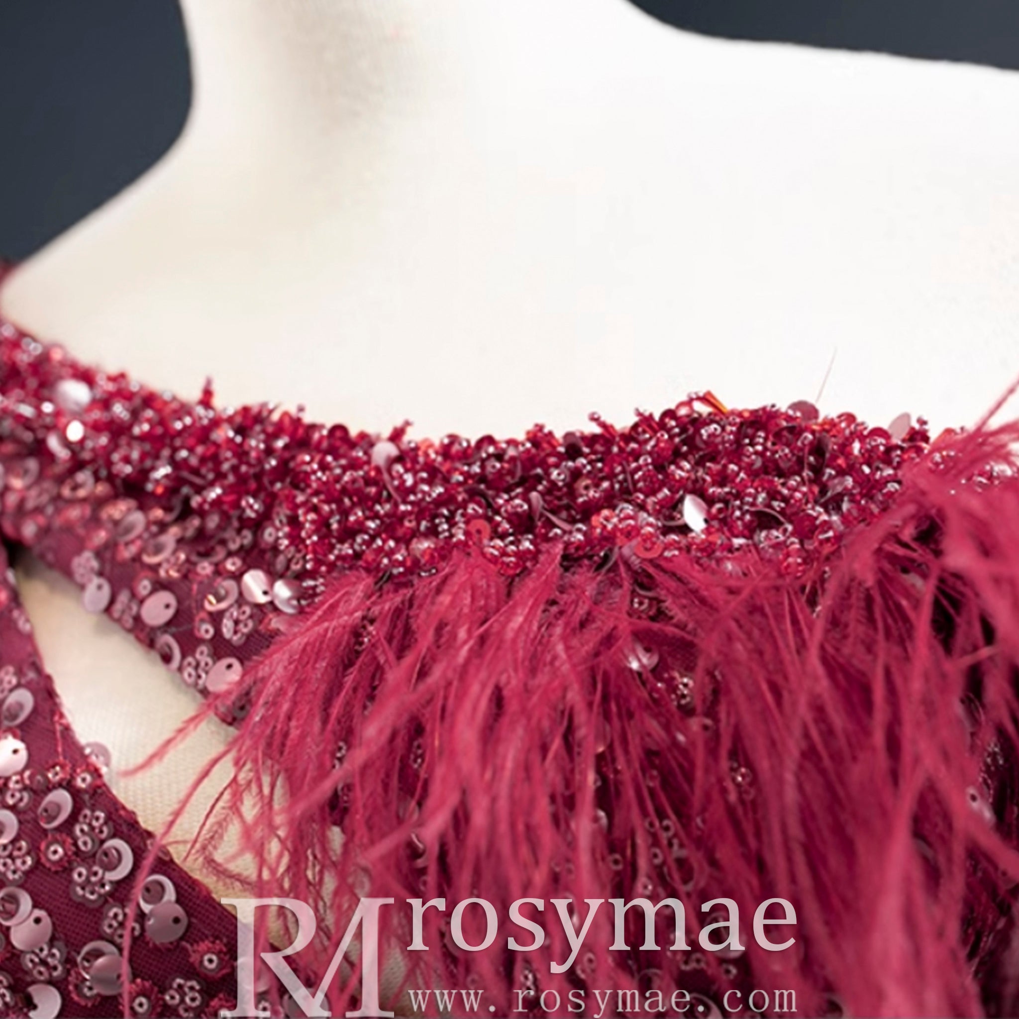 Burgundy Mermaid Sequins One Shoulder Long Sleeve Prom Dress Rosymae Burgundy Mermaid Sequins One Shoulder Long Sleeve Prom Dress Rosymae