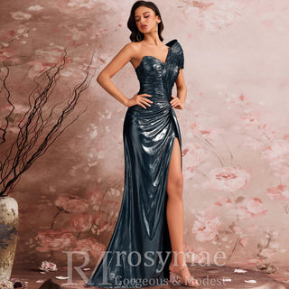 Unique Leg Slit Mermaid Prom Dresses Formal Gown with One Shoulder