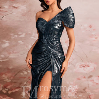 Unique Leg Slit Mermaid Prom Dresses Formal Gown with One Shoulder