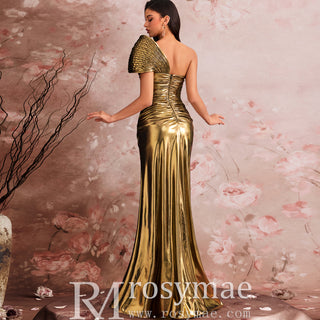 Unique Leg Slit Mermaid Prom Dresses Formal Gown with One Shoulder