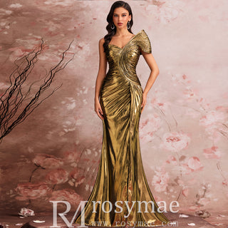 Unique Leg Slit Mermaid Prom Dresses Formal Gown with One Shoulder