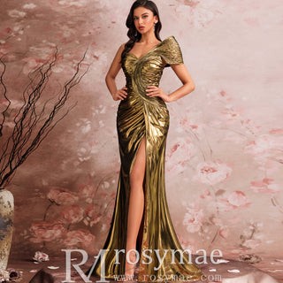 Unique Leg Slit Mermaid Prom Dresses Formal Gown with One Shoulder