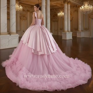 Elegant Pink One Shoulder Asymmetrical Neckline Quinceanera Dresses