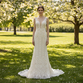 Back-V Sheath Mermaid Wedding Dresses with Low Back