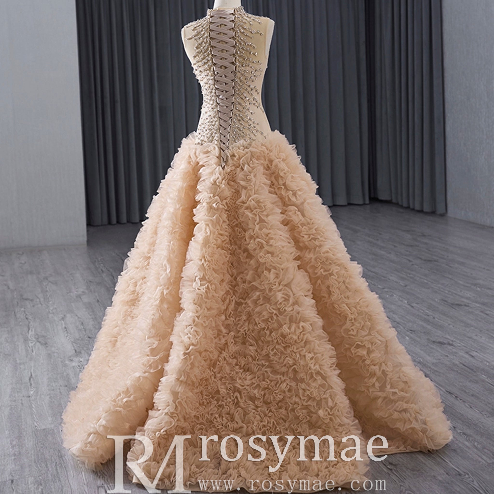 High-end Rhinestone Sequins Pleated Prom Dress Ruched Formal Gown Rosymae High-end Rhinestone Sequins Pleated Prom Dress Ruched Formal Gown Rosymae