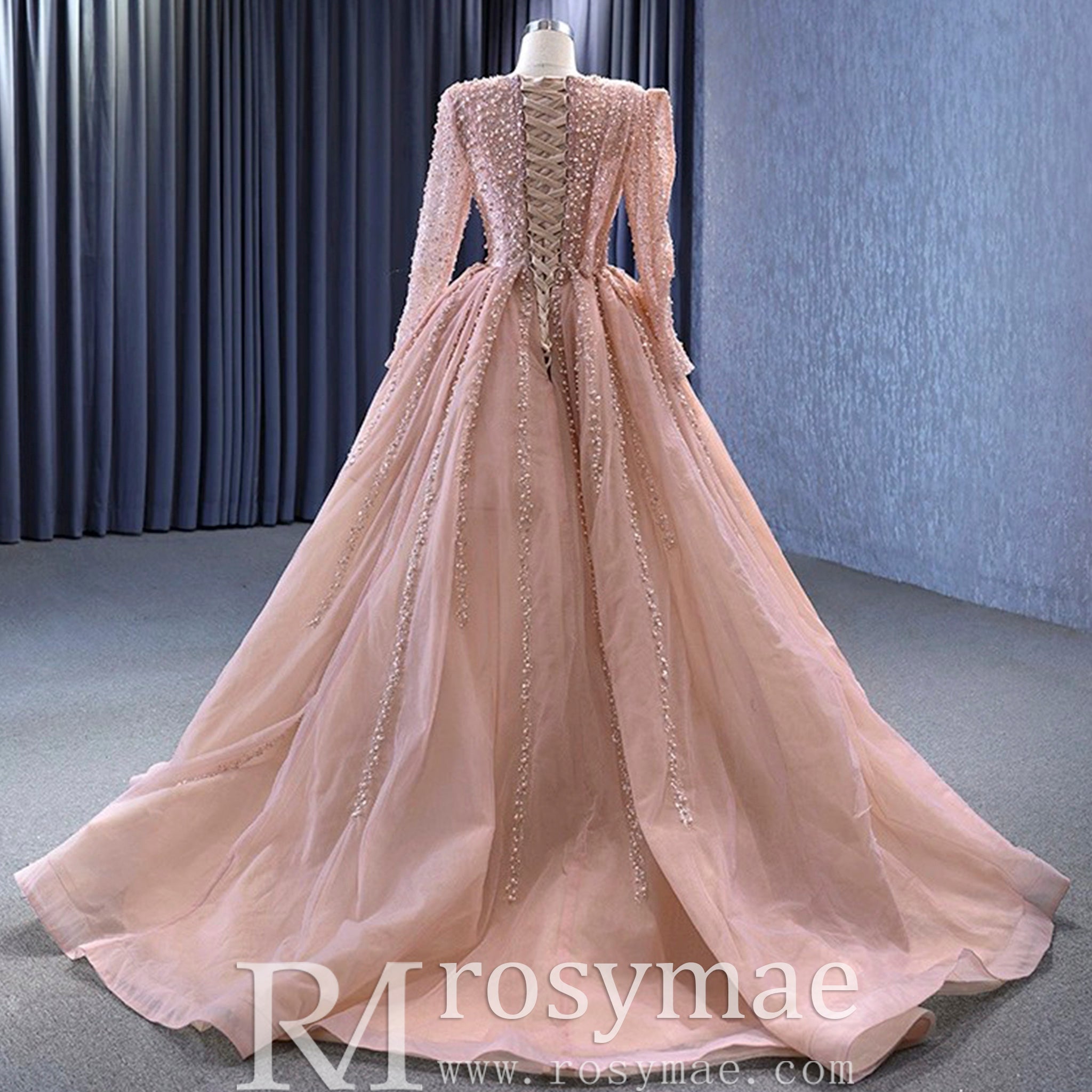 High-end Long Sleeve Ball Gowns Evening Pageant Dress with Pearl Beaded Custom Color / 12 High-end Long Sleeve Ball Gowns Evening Pageant Dress with Pearl Beaded Custom Color / 12