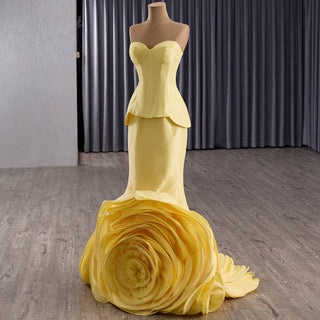 Mermaid Wedding Dress with Dramatic Fabric Rose Base and Structured Corset Bodice